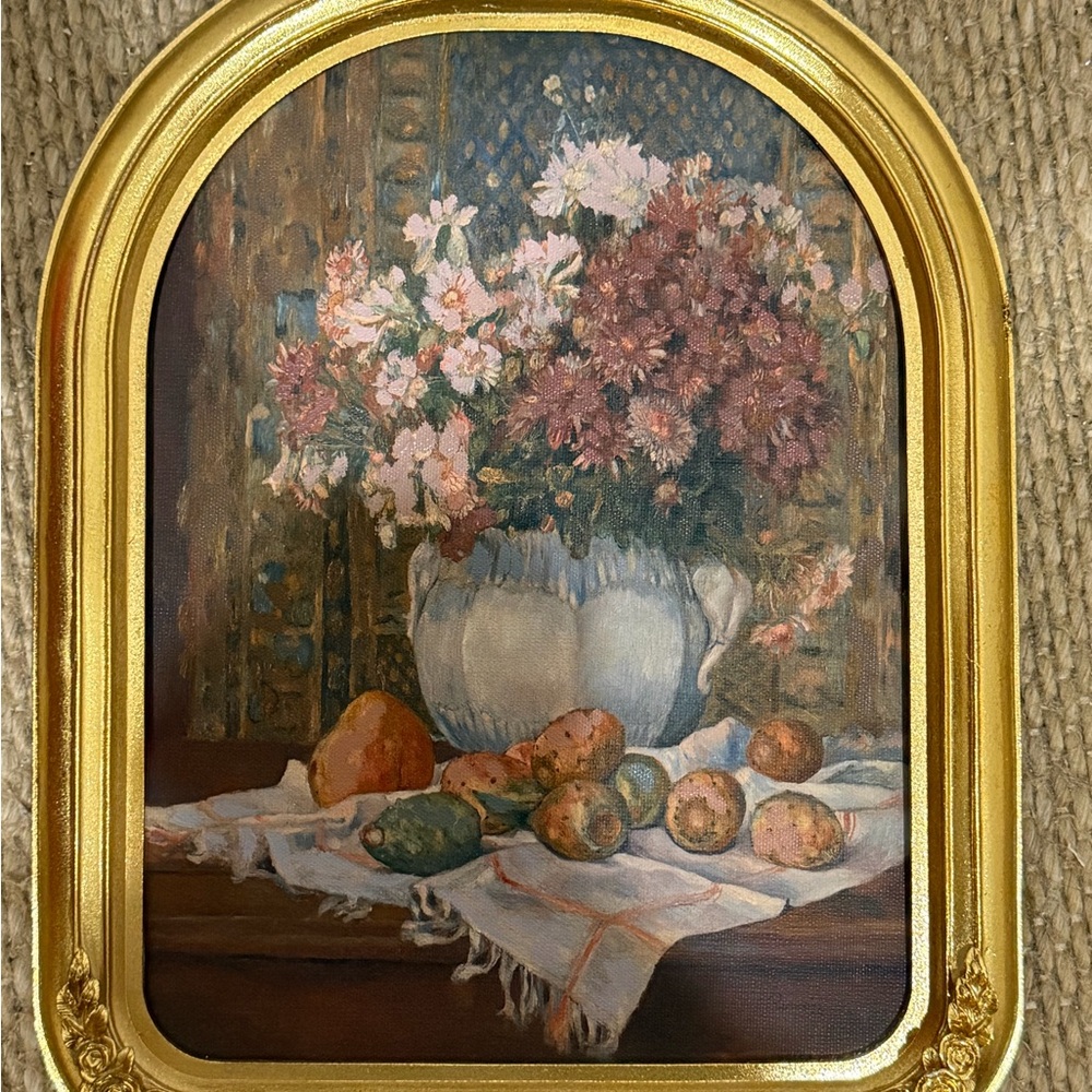 Pierre-Auguste Reno framed prickly pear flower bouquet 13.5x10.5”